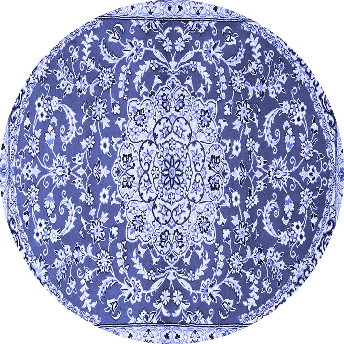 Round Machine Washable Medallion Blue Traditional Rug, wshtr1470blu