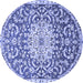 Round Machine Washable Medallion Blue Traditional Rug, wshtr1470blu