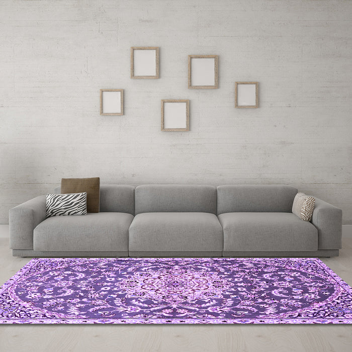 Machine Washable Medallion Purple Traditional Area Rugs in a Living Room, wshtr1470pur