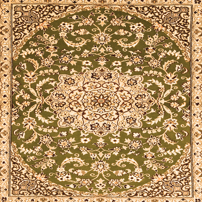 Round Machine Washable Medallion Orange Traditional Area Rugs, wshtr1470org