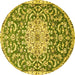 Round Machine Washable Medallion Yellow Traditional Rug, wshtr1470yw