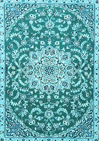 Medallion Light Blue Traditional Rug, tr1470lblu