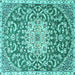 Square Machine Washable Medallion Turquoise Traditional Area Rugs, wshtr1470turq