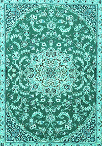 Medallion Turquoise Traditional Rug, tr1470turq