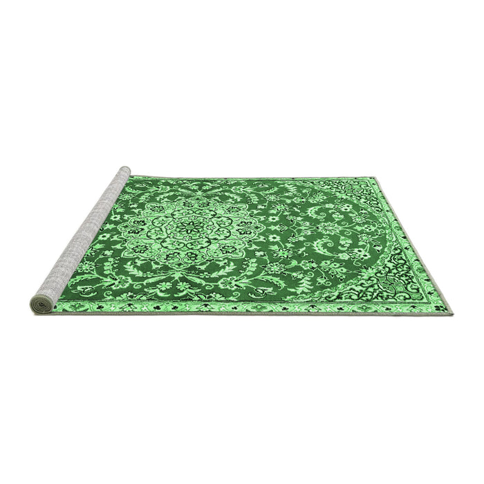 Sideview of Machine Washable Medallion Emerald Green Traditional Area Rugs, wshtr1470emgrn