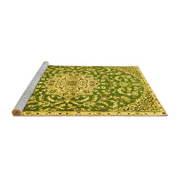 Sideview of Machine Washable Medallion Yellow Traditional Rug, wshtr1470yw