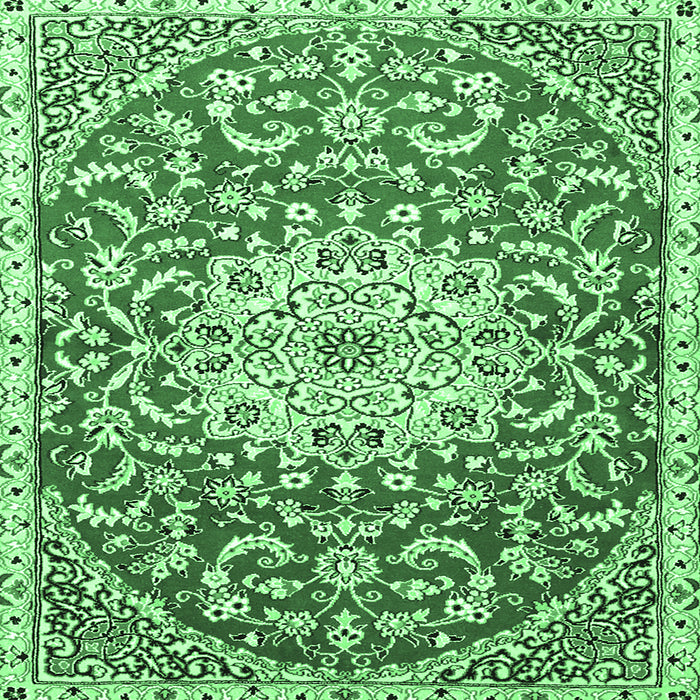 Square Machine Washable Medallion Emerald Green Traditional Area Rugs, wshtr1470emgrn