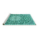 Sideview of Machine Washable Medallion Turquoise Traditional Area Rugs, wshtr1470turq