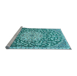 Sideview of Machine Washable Medallion Light Blue Traditional Rug, wshtr1470lblu