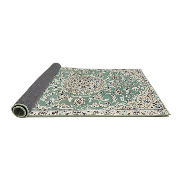 Sideview of Traditional Camouflage Green Medallion Rug, tr1471