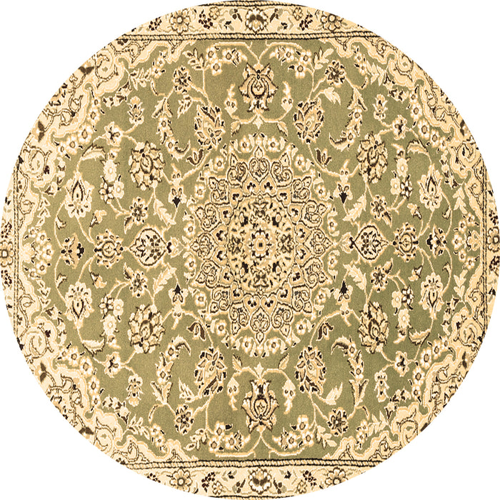 Round Machine Washable Medallion Brown Traditional Rug, wshtr1471brn