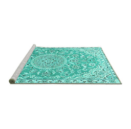 Sideview of Machine Washable Medallion Turquoise Traditional Area Rugs, wshtr1471turq