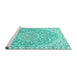 Sideview of Machine Washable Medallion Turquoise Traditional Area Rugs, wshtr1471turq