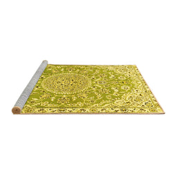 Sideview of Machine Washable Medallion Yellow Traditional Rug, wshtr1471yw