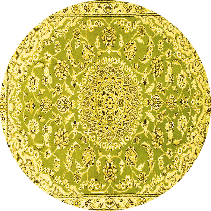 Round Medallion Yellow Traditional Rug, tr1471yw