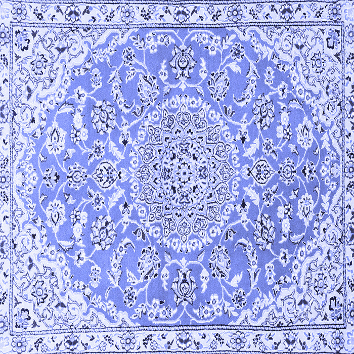 Square Machine Washable Medallion Blue Traditional Rug, wshtr1471blu