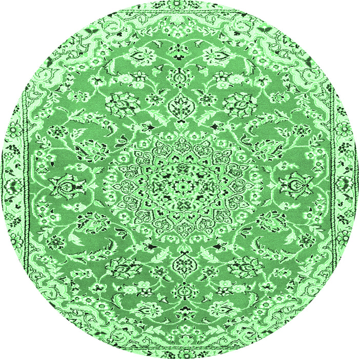 Round Medallion Emerald Green Traditional Rug, tr1471emgrn
