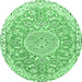 Round Medallion Emerald Green Traditional Rug, tr1471emgrn