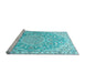 Sideview of Machine Washable Medallion Light Blue Traditional Rug, wshtr1471lblu