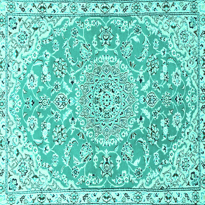 Square Machine Washable Medallion Turquoise Traditional Area Rugs, wshtr1471turq