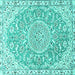 Square Machine Washable Medallion Turquoise Traditional Area Rugs, wshtr1471turq