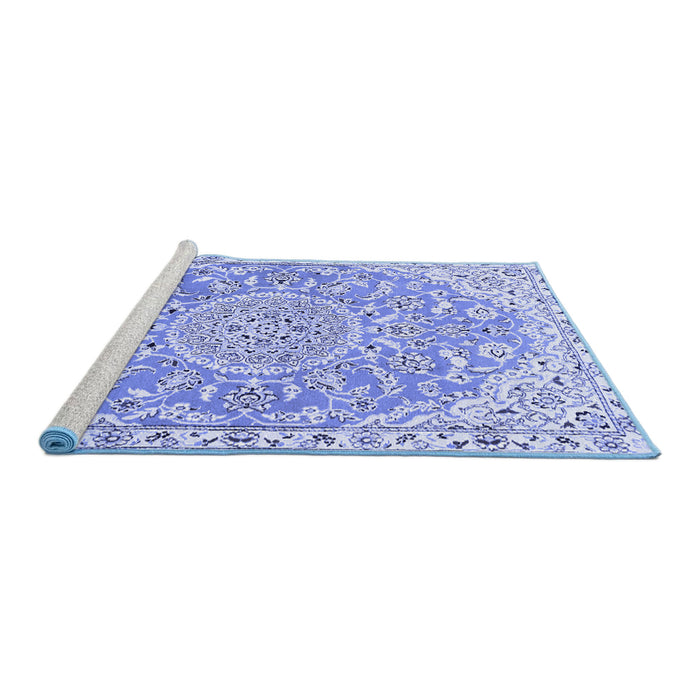 Sideview of Machine Washable Medallion Blue Traditional Rug, wshtr1471blu