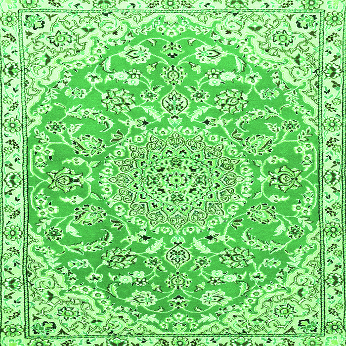 Round Machine Washable Medallion Green Traditional Area Rugs, wshtr1471grn