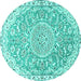 Round Machine Washable Medallion Turquoise Traditional Area Rugs, wshtr1471turq