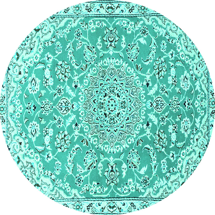 Round Medallion Turquoise Traditional Rug, tr1471turq