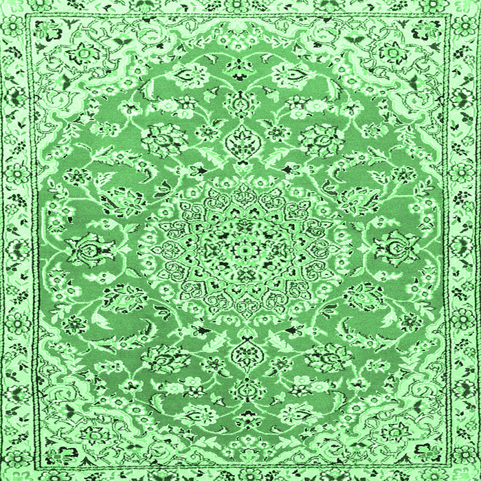 Square Machine Washable Medallion Emerald Green Traditional Area Rugs, wshtr1471emgrn