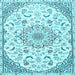 Square Machine Washable Medallion Light Blue Traditional Rug, wshtr1472lblu