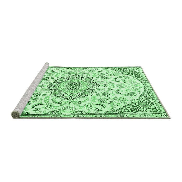 Sideview of Machine Washable Medallion Emerald Green Traditional Area Rugs, wshtr1472emgrn