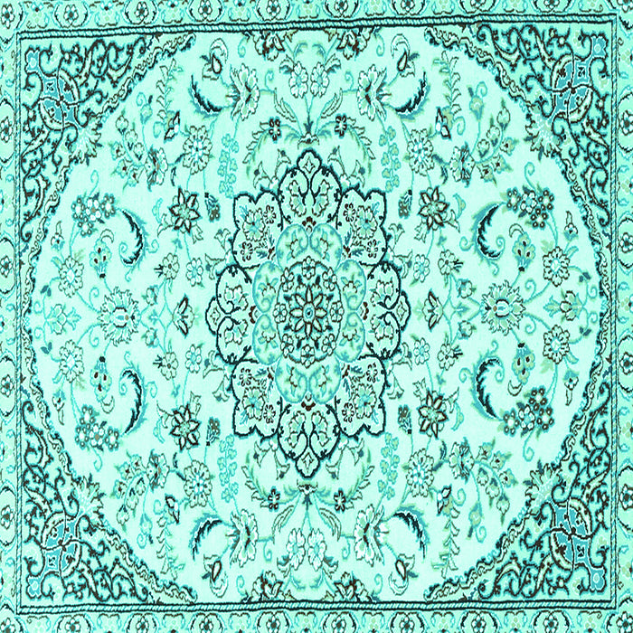 Square Machine Washable Medallion Turquoise Traditional Area Rugs, wshtr1472turq