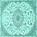 Square Machine Washable Medallion Turquoise Traditional Area Rugs, wshtr1472turq