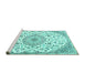 Sideview of Machine Washable Medallion Turquoise Traditional Area Rugs, wshtr1472turq