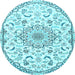 Round Machine Washable Medallion Light Blue Traditional Rug, wshtr1472lblu