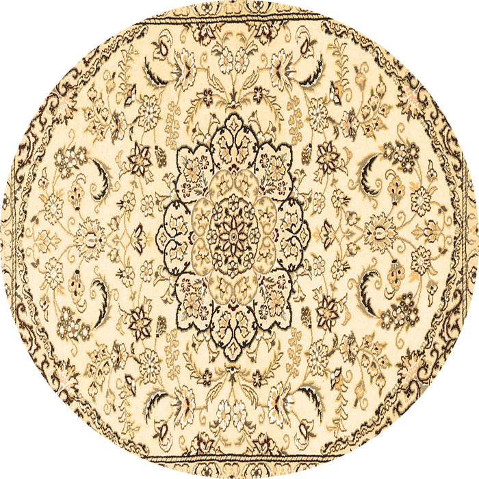 Round Machine Washable Medallion Brown Traditional Rug, wshtr1472brn