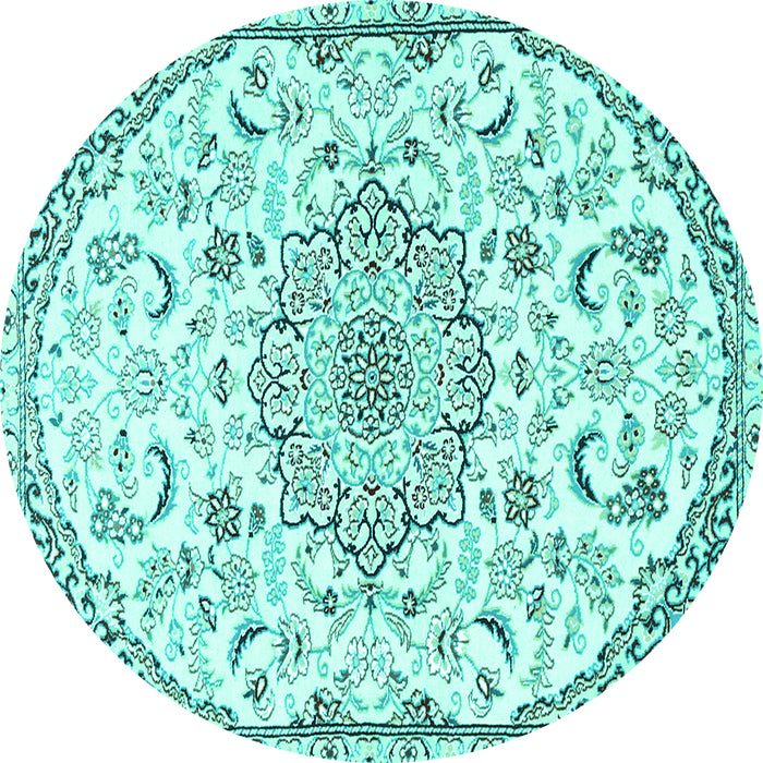 Round Medallion Turquoise Traditional Rug, tr1472turq