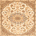 Round Machine Washable Medallion Orange Traditional Area Rugs, wshtr1472org