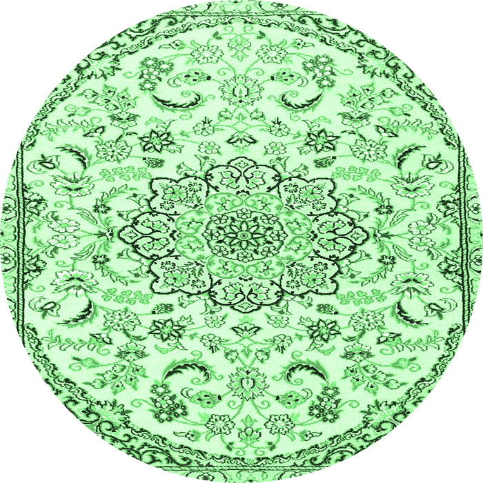 Round Machine Washable Medallion Emerald Green Traditional Area Rugs, wshtr1472emgrn