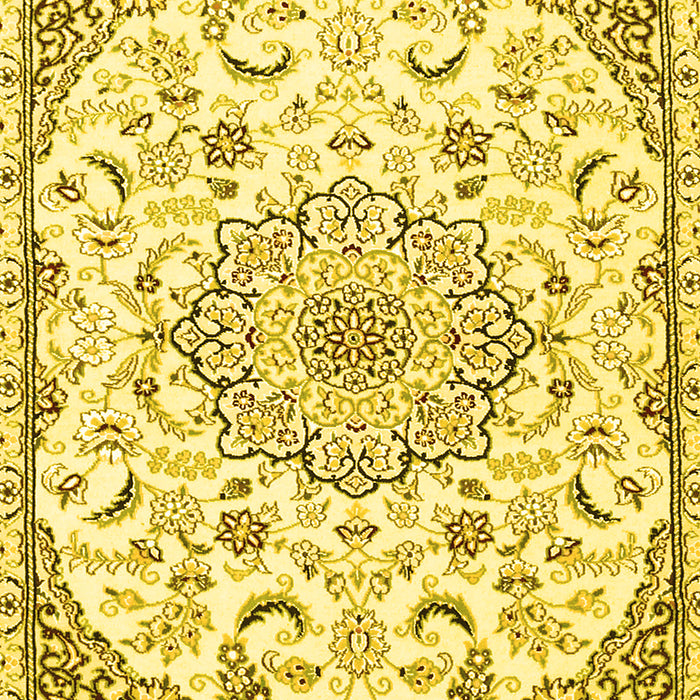 Machine Washable Medallion Yellow Traditional Rug, wshtr1472yw