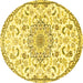 Round Machine Washable Medallion Yellow Traditional Rug, wshtr1472yw