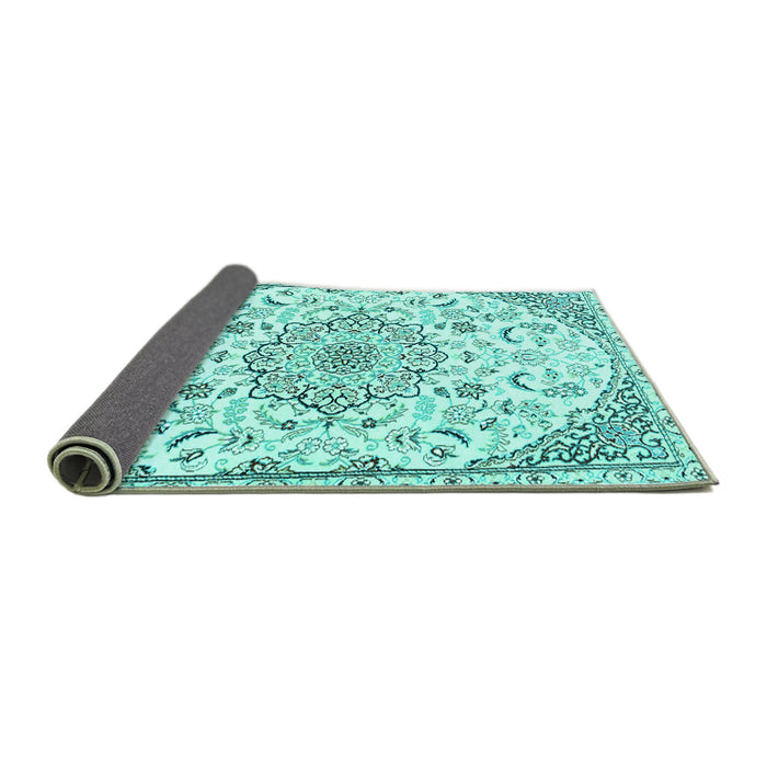 Sideview of Medallion Turquoise Traditional Rug, tr1472turq