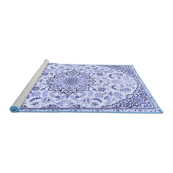 Sideview of Machine Washable Medallion Blue Traditional Rug, wshtr1472blu