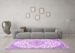 Machine Washable Medallion Purple Traditional Area Rugs in a Living Room, wshtr1472pur