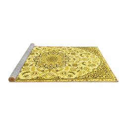 Sideview of Machine Washable Medallion Yellow Traditional Rug, wshtr1472yw