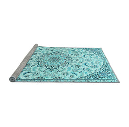 Sideview of Machine Washable Medallion Light Blue Traditional Rug, wshtr1472lblu