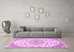 Machine Washable Medallion Pink Traditional Rug in a Living Room, wshtr1472pnk