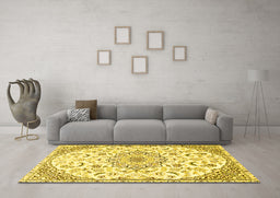 Machine Washable Medallion Yellow Traditional Rug in a Living Room, wshtr1472yw