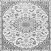 Round Machine Washable Medallion Gray Traditional Rug, wshtr1472gry